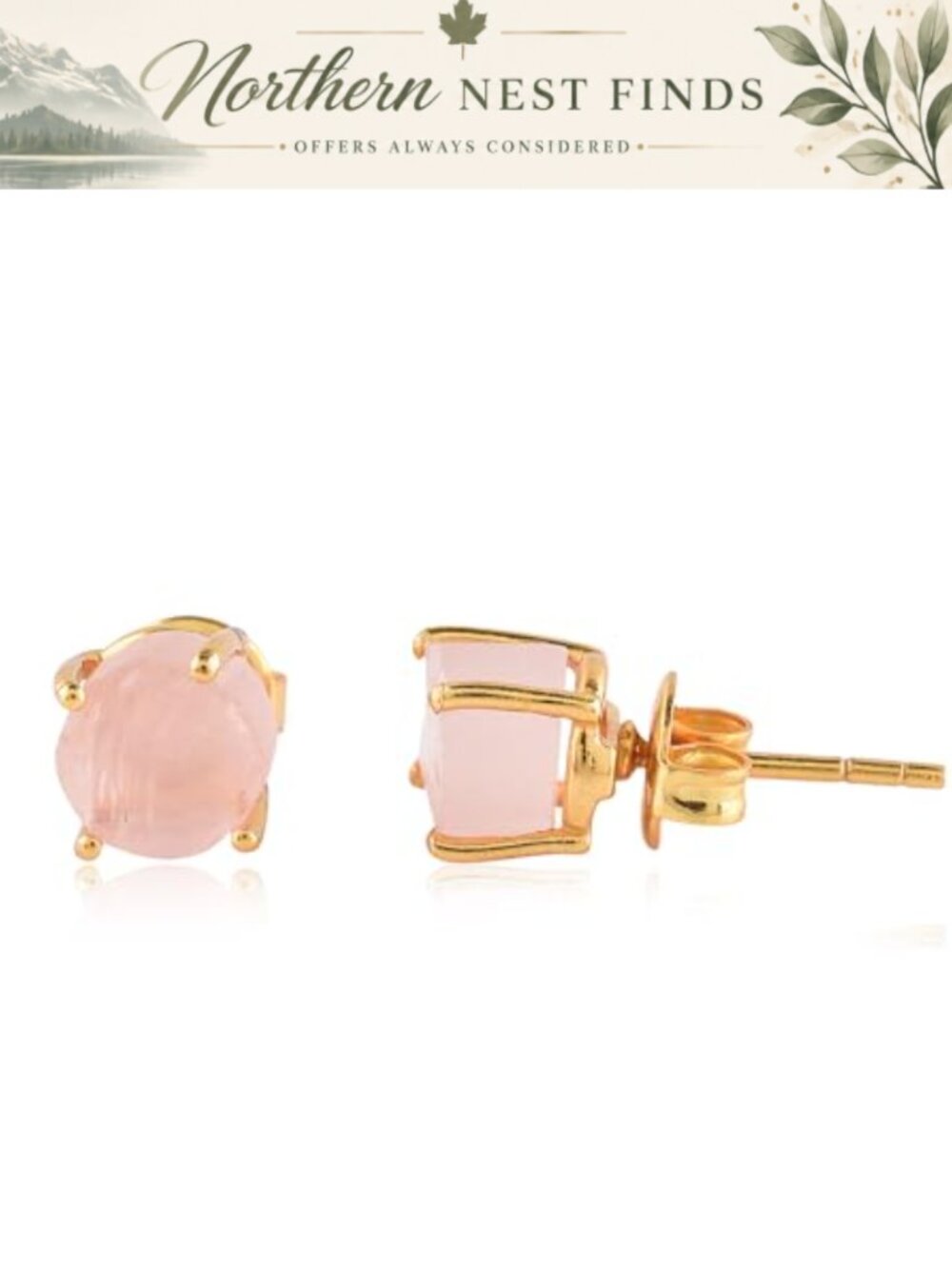 14k Gold Plated Raw Stone Stud Earrings Flat Push Back Hypoallergenic